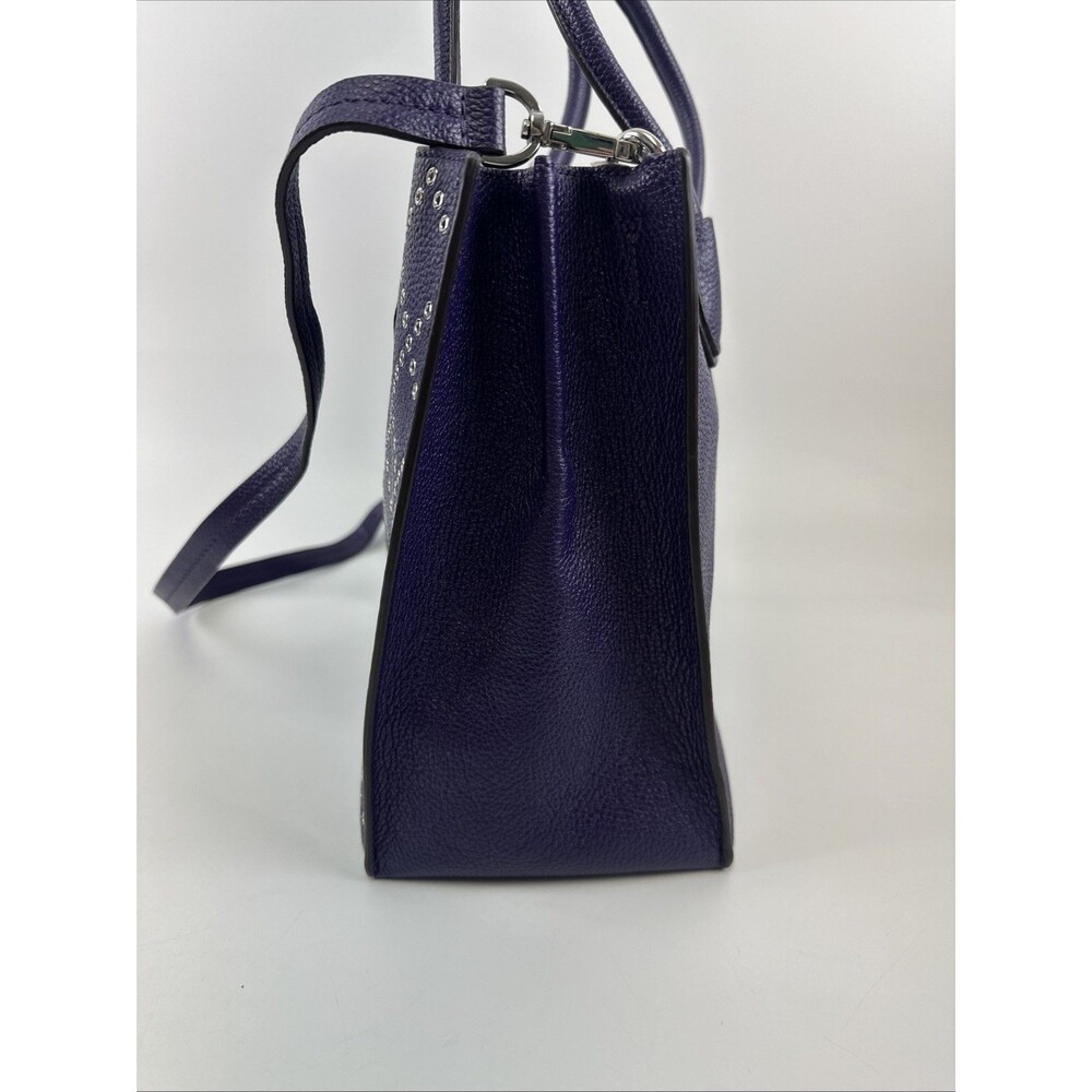 Michael Kors Mercer Stud and Grommet Large Convertible Leather Tote Purple Key - Picture 4 of 15